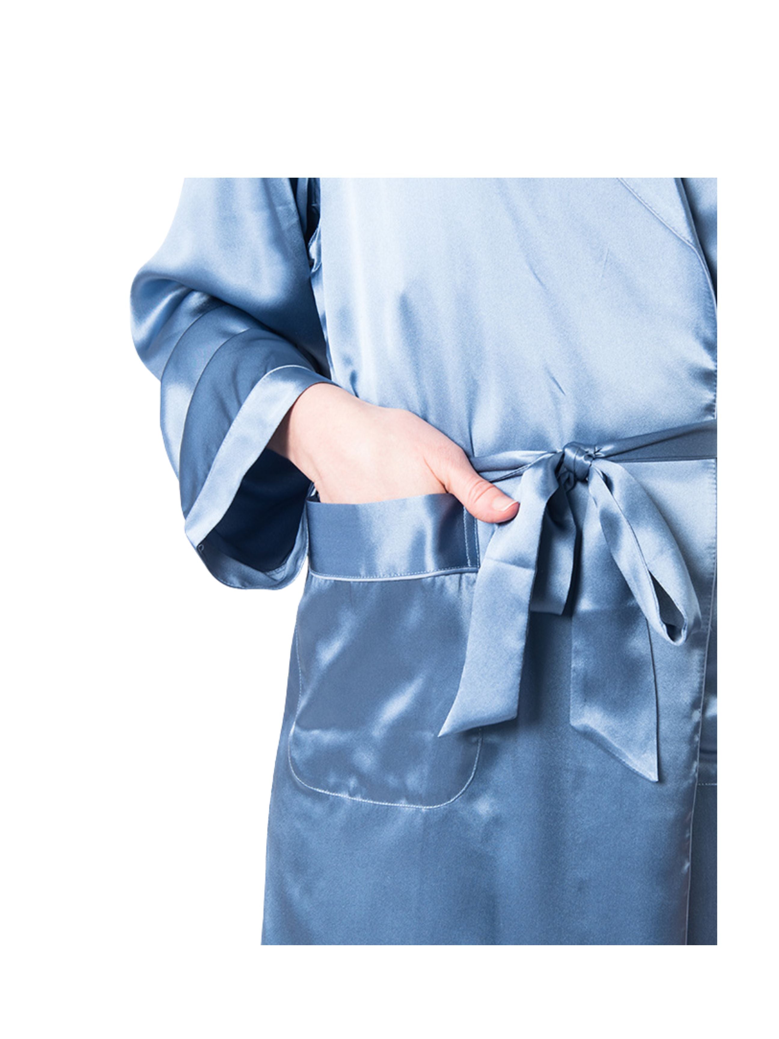 Women's Mulberry Silk Robe Twilight with Black Collar - Silk Robes - Forster's Finery Fine Silk Products