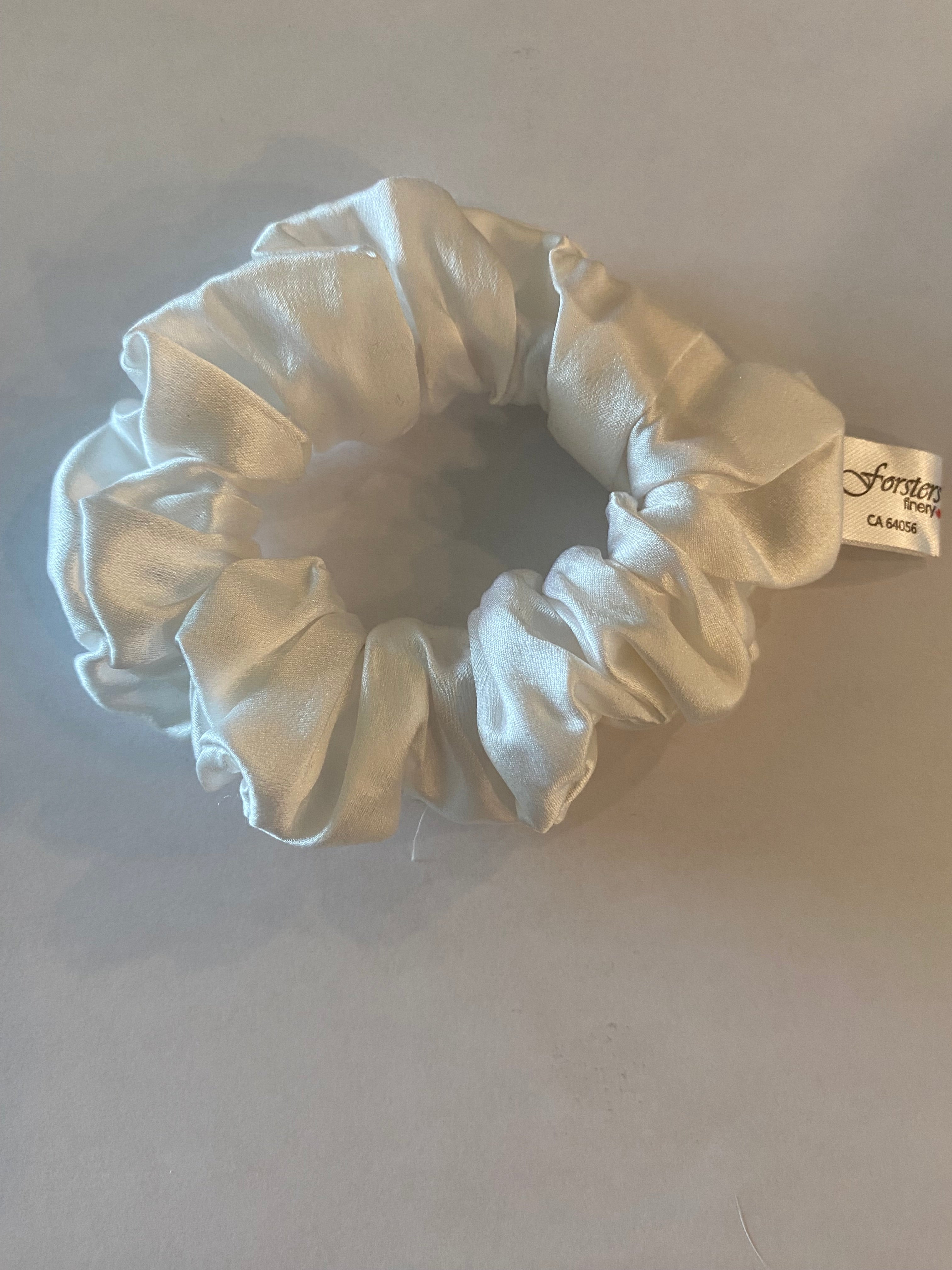 White Silk Hair Scrunchie - Silk Scrunchy - Forster's Finery Fine Silk Products