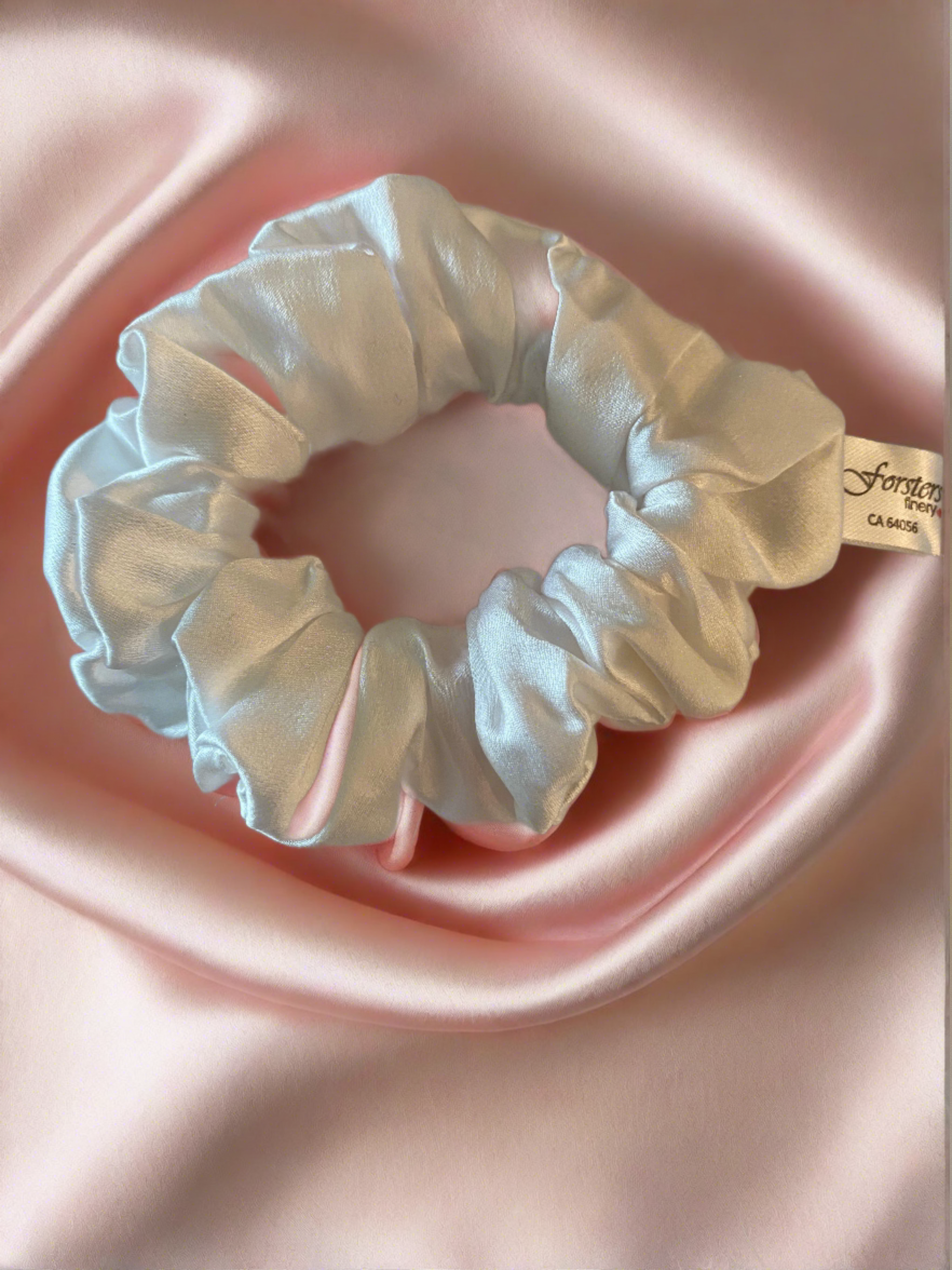 White Silk Hair Scrunchie - Silk Scrunchy - Forster's Finery Fine Silk Products