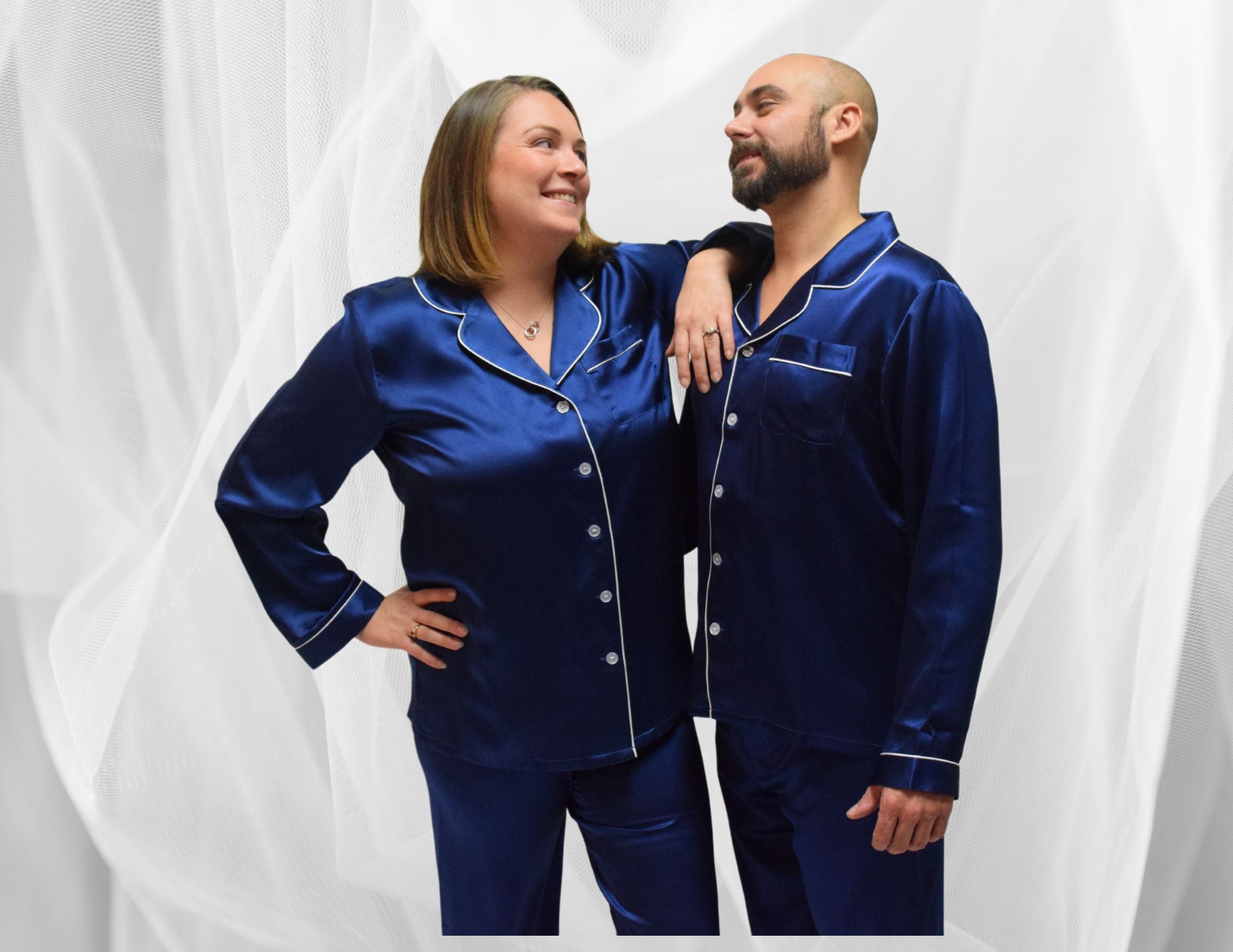 Women's Mulberry Silk Pajama Set Navy Blue - Silk Pajama - Forster's Finery Fine Silk Products