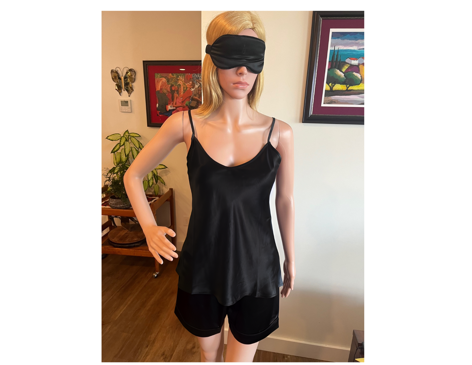Women's Mulberry Silk Camisole Pajama Set Black - Silk Pajama - Forster's Finery Fine Silk Products