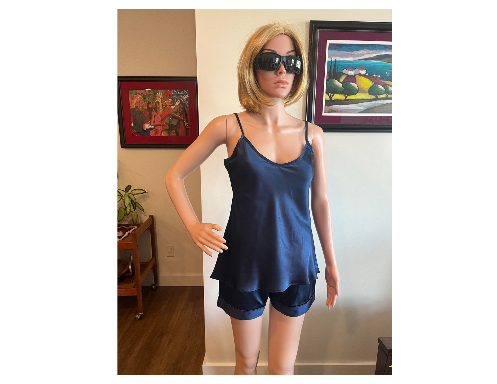 Women's Mulberry Silk Camisole Pajama Set Navy Blue - Silk Pajama - Forster's Finery Fine Silk Products