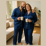 Men's Mulberry Silk Pajama Set Navy Blue