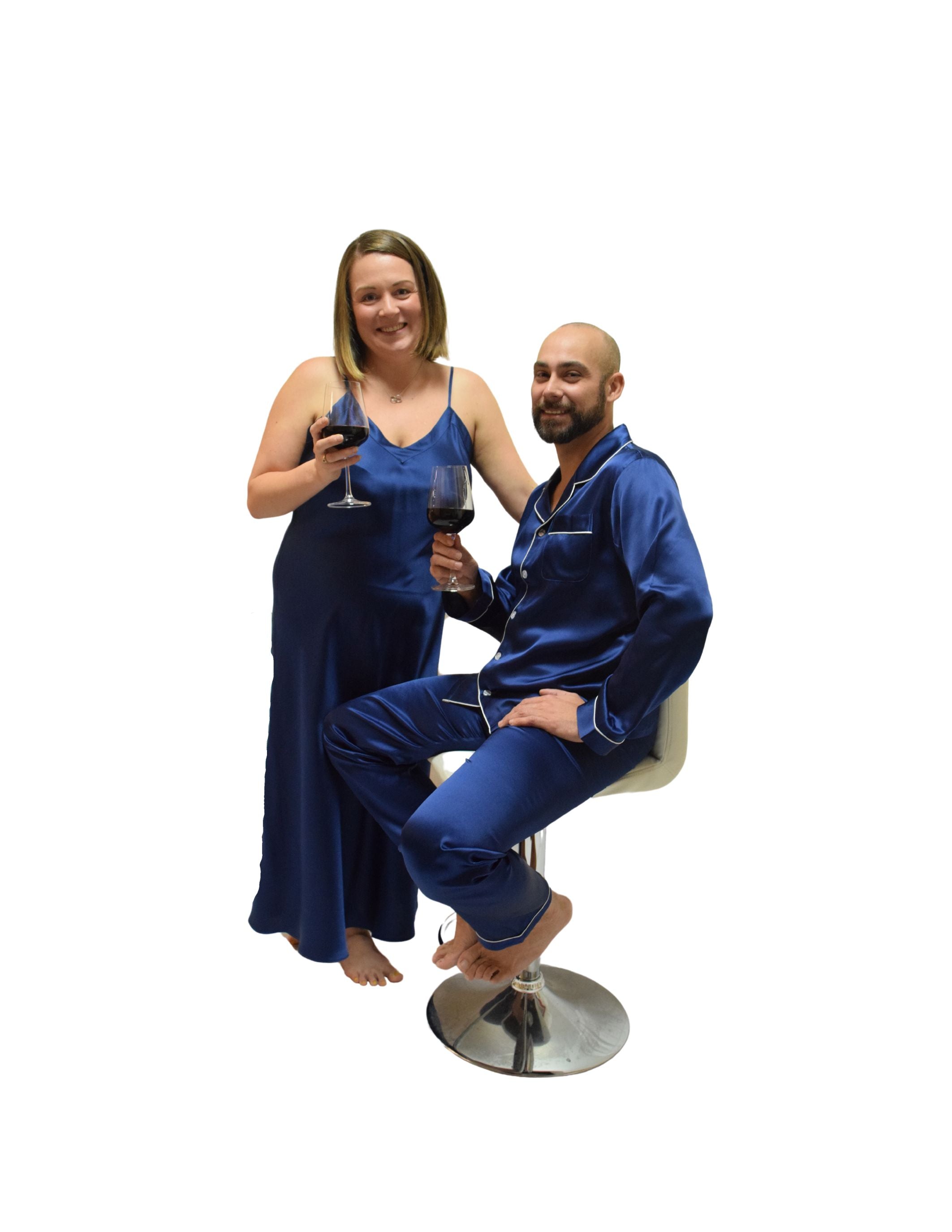 Men's Mulberry Silk Pajama Set Navy Blue - Silk Pajamas - Forster's Finery Fine Silk Products