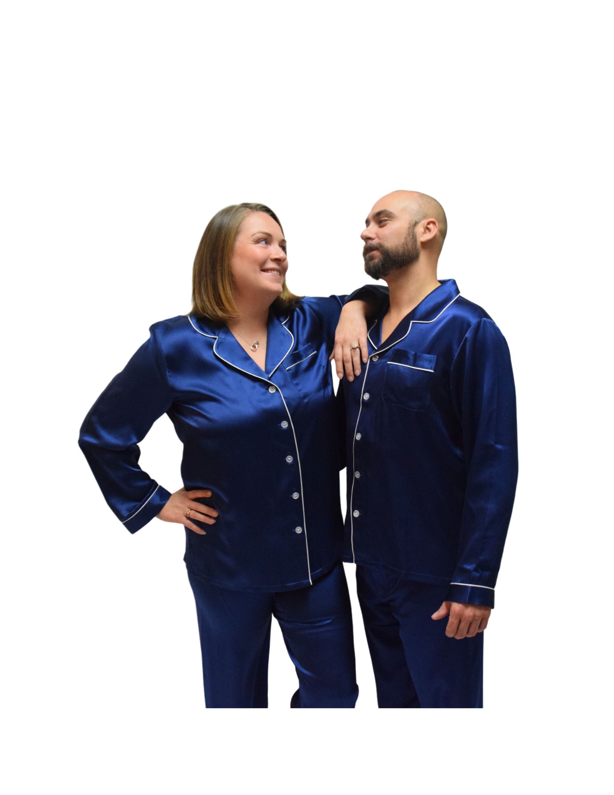 Men's Mulberry Silk Pajama Set Navy Blue - Silk Pajamas - Forster's Finery Fine Silk Products