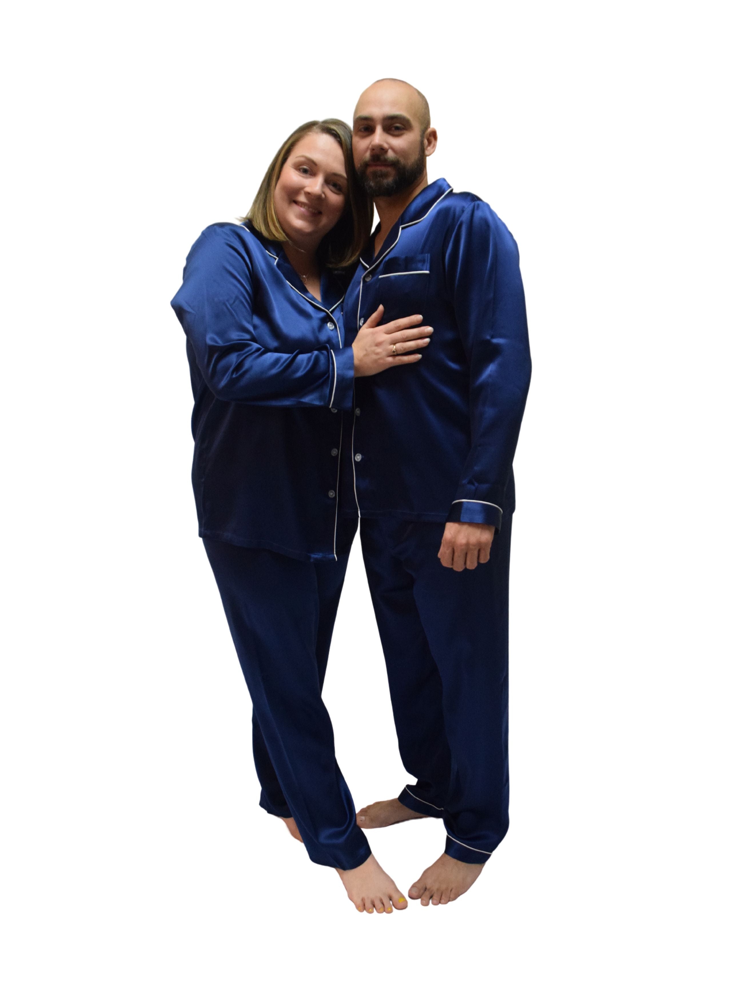 Men's Mulberry Silk Pajama Set Navy Blue - Silk Pajamas - Forster's Finery Fine Silk Products