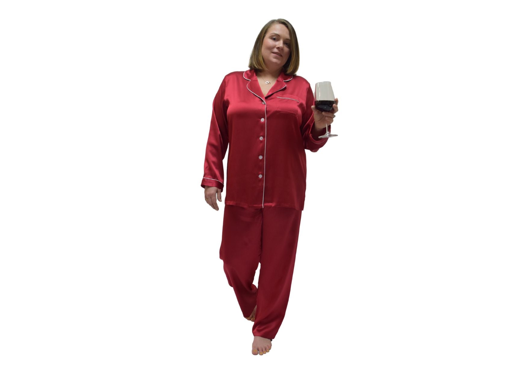  Women's Red Pajama Set - Women's Red Pajama Set -  -  - Luxurious Fine Silk by Forsters Finery