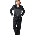 Women's Mulberry Silk Pajama Set Black -  Womens Silk Pajama - Forster's Finery Fine Silk Products