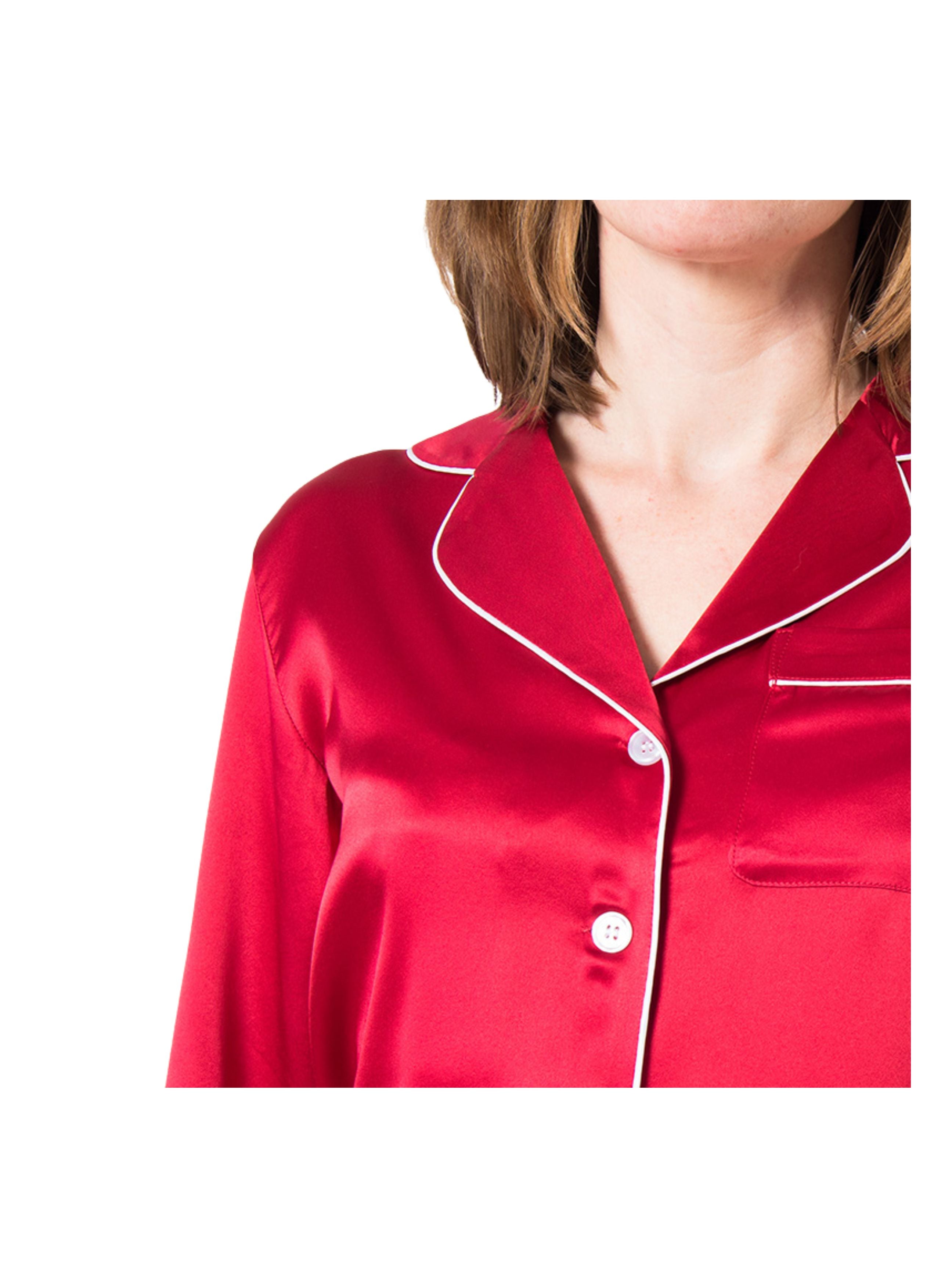 Women's Mulberry Silk Pajama Set Red - Silk Pajama - Forster's Finery Fine Silk Products