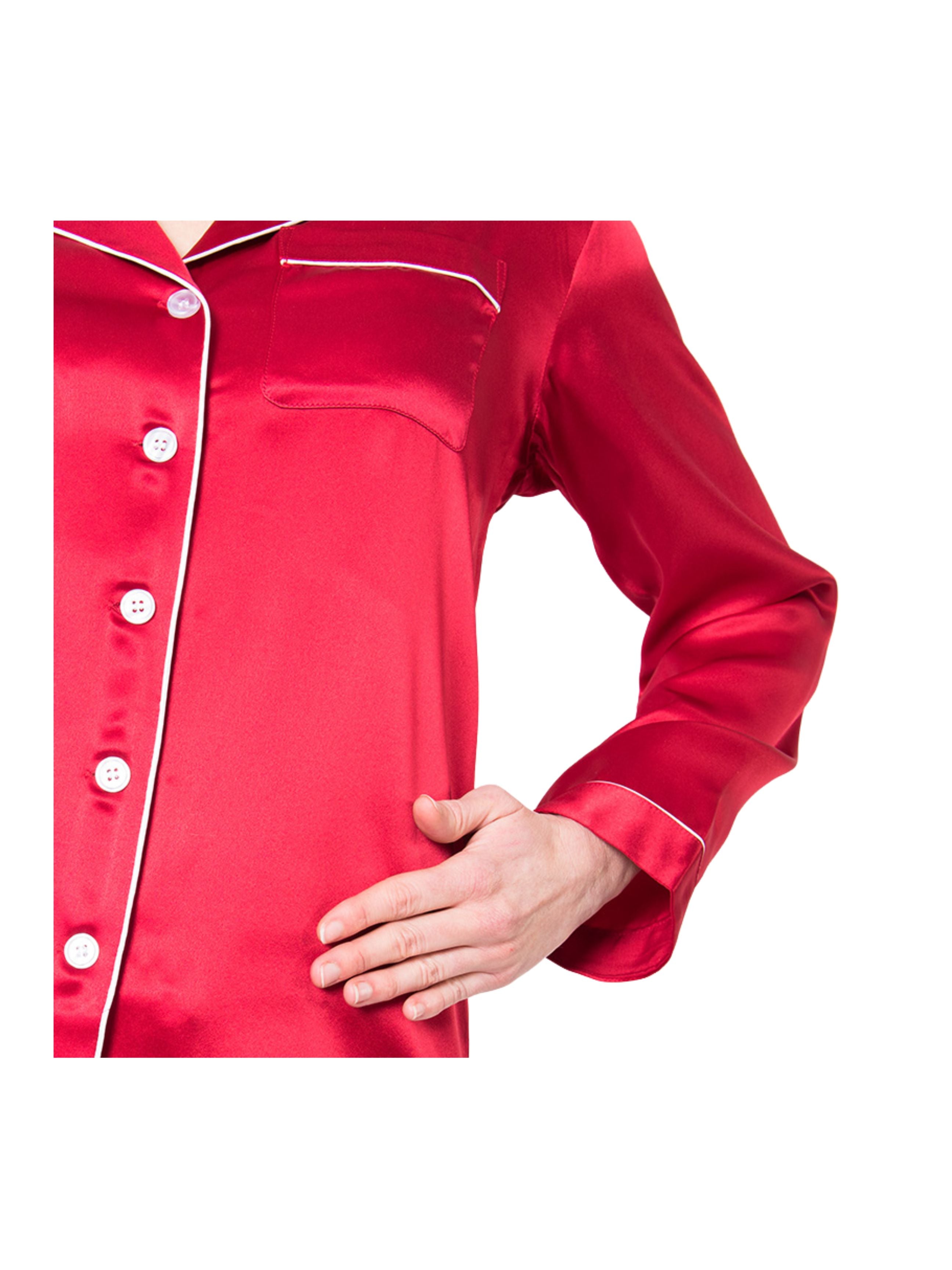 Women's Mulberry Silk Pajama Set Red - Silk Pajama - Forster's Finery Fine Silk Products