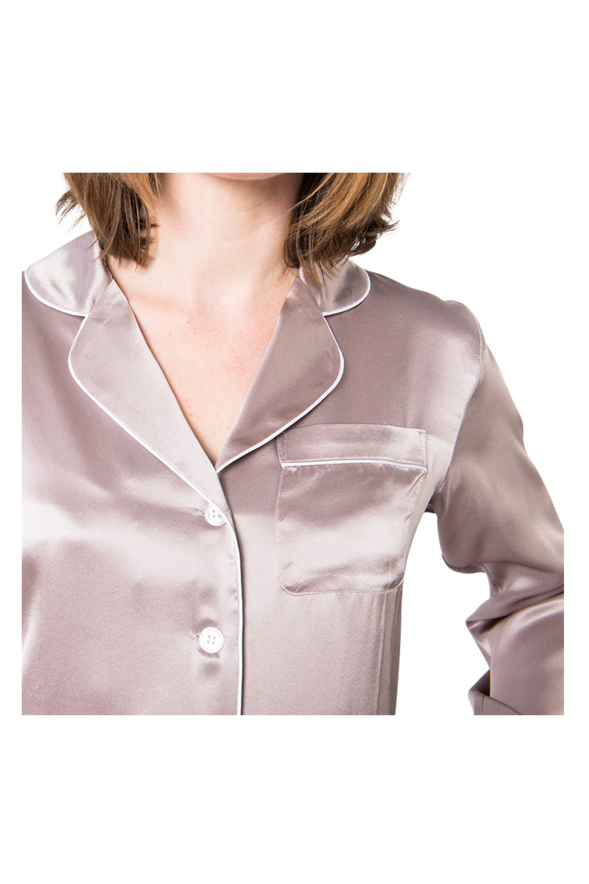 Women's Mulberry Silk Pajama Set Taupe - Silk Pajama - Forster's Finery Fine Silk Products