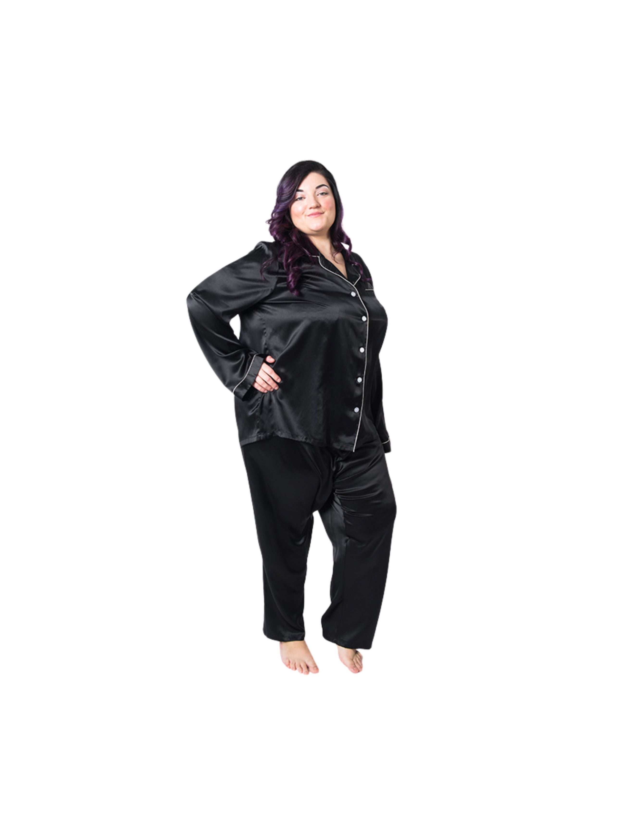 Women's Plus Size Mulberry Silk Pajama Set Black - Silk Pajama - Forster's Finery Fine Silk Products