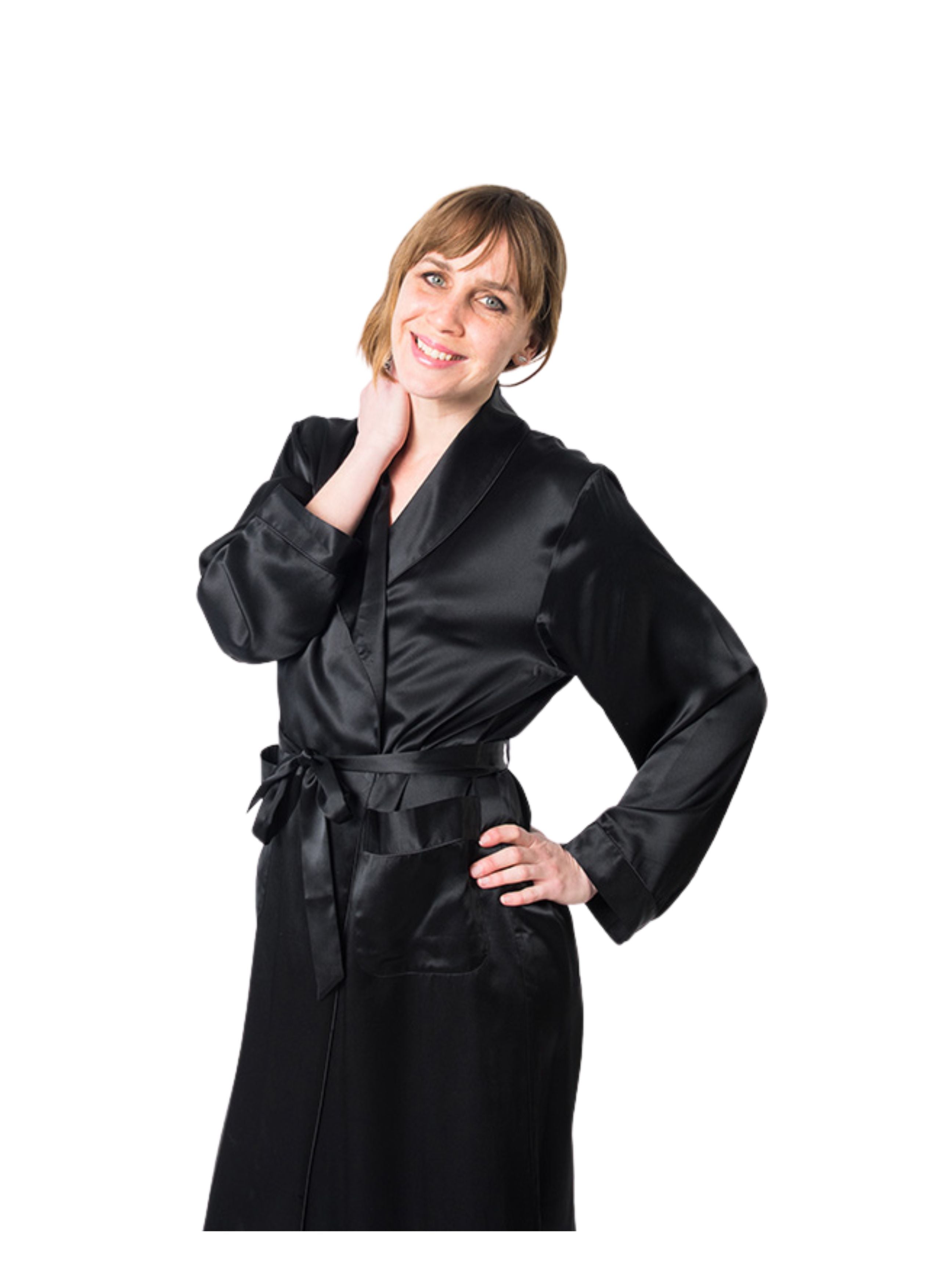 Women's Mulberry Silk Robe Black - Silk Robes - Forster's Finery Fine Silk Products