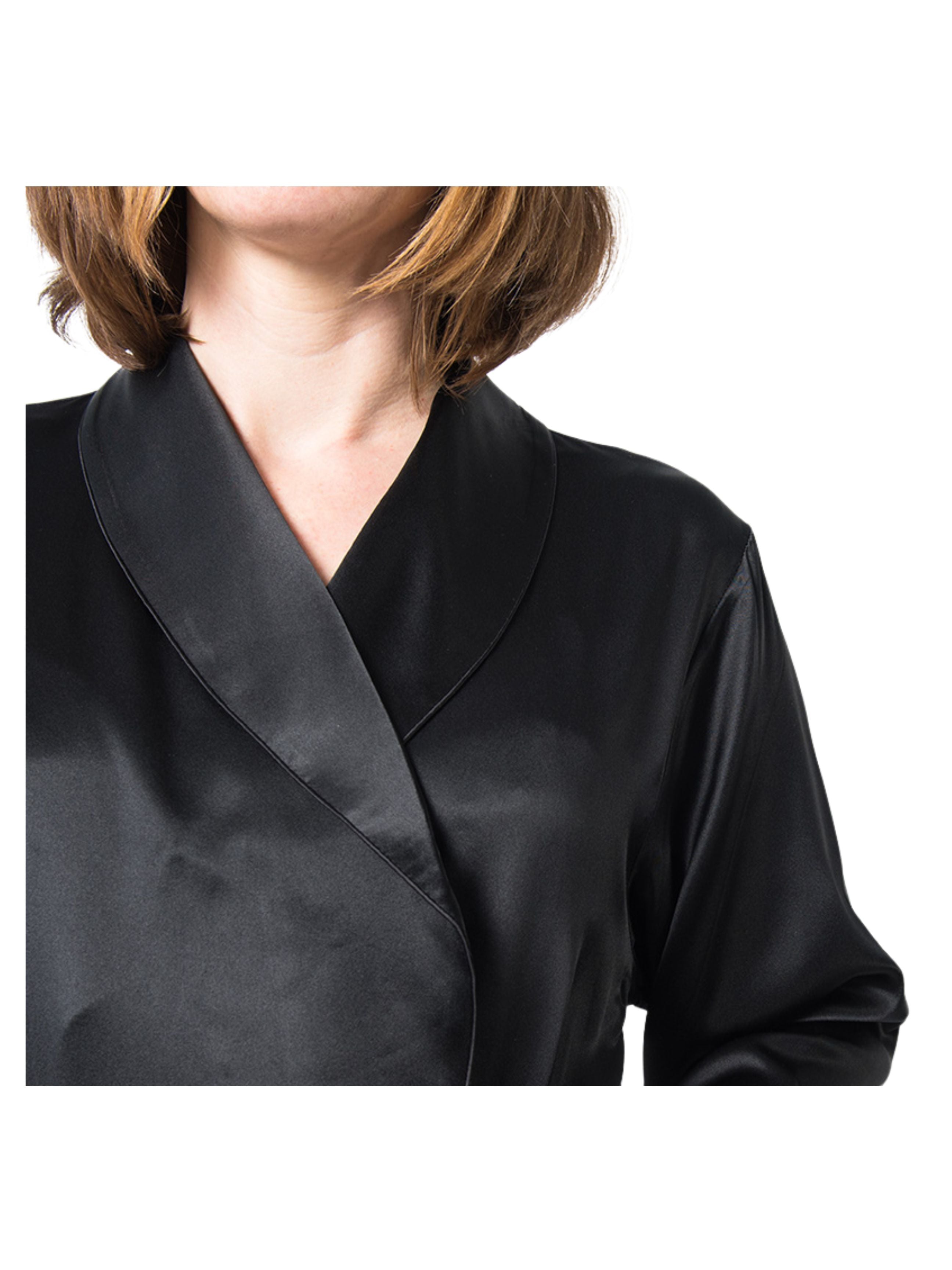 Women's Mulberry Silk Robe Black - Silk Robes - Forster's Finery Fine Silk Products