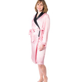 Women's Mulberry Silk Robe Pink with Black Collar - Silk Robes - Forster's Finery Fine Silk Products