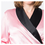 Women's Mulberry Silk Robe Pink with Black Collar - Silk Robes - Forster's Finery Fine Silk Products