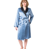 Women's Mulberry Silk Robe Twilight with Black Collar - Silk Robes - Forster's Finery Fine Silk Products