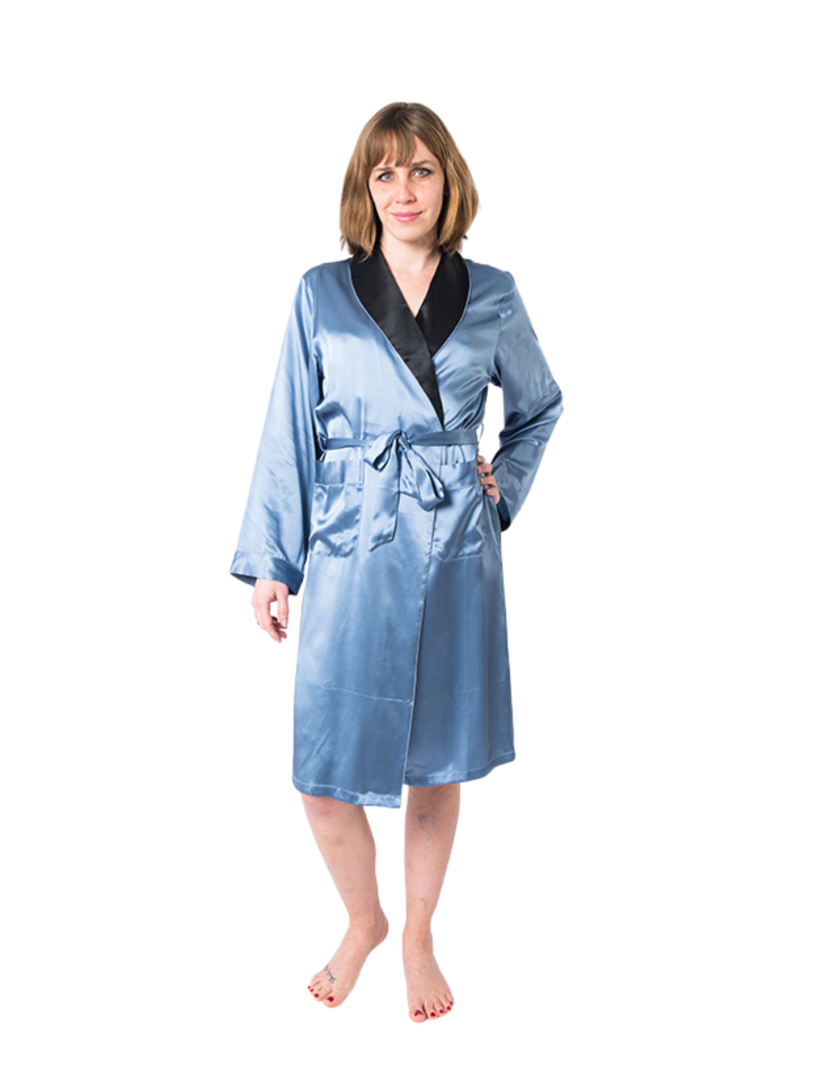Women's Mulberry Silk Robe Twilight with Black Collar - Silk Robes - Forster's Finery Fine Silk Products