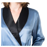 Women's Mulberry Silk Robe Twilight with Black Collar -  Silk Robes - Forster's Finery Fine Silk Products