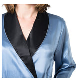Women's Mulberry Silk Robe Twilight with Black Collar - Silk Robes - Forster's Finery Fine Silk Products