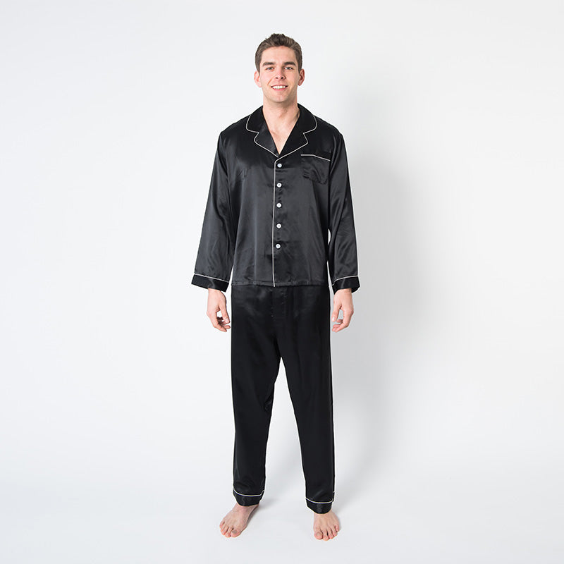 Men's Mulberry Silk Pajama Set Black - Silk Pajama - Forster's Finery Fine Silk Products