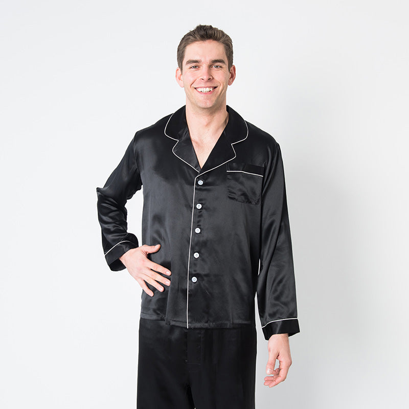 Men's Black Pajama Set - 4X - FF-Menspajama-4X-Black -  - Luxurious Fine Silk by Forsters Finery