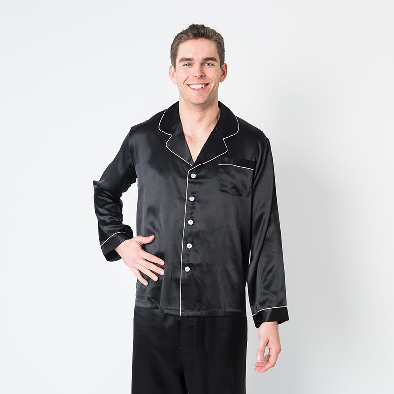 Men's Mulberry Silk Pajama Set Black - Silk Pajama - Forster's Finery Fine Silk Products