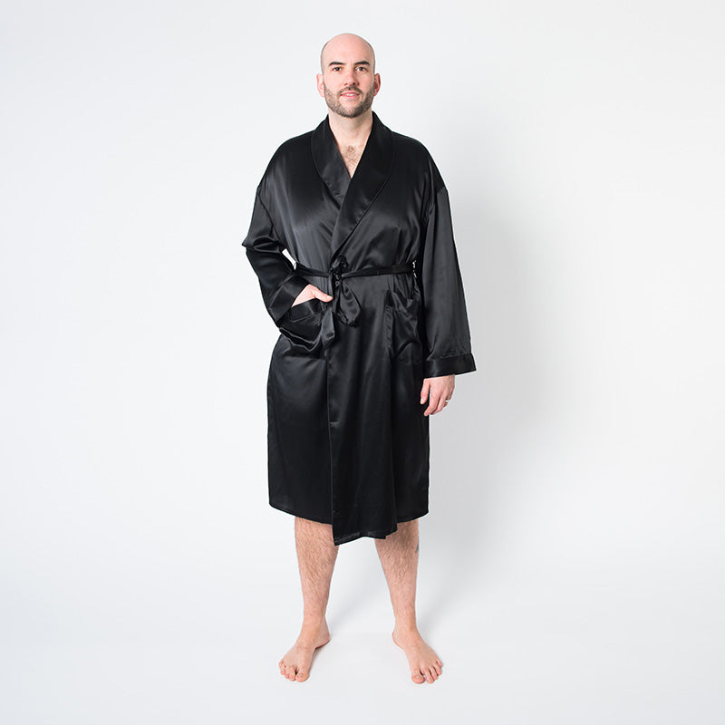  Men's Black Robe - Plus Size - FF-Mensrobe-PLUS-Black -  - Luxurious Fine Silk by Forsters Finery