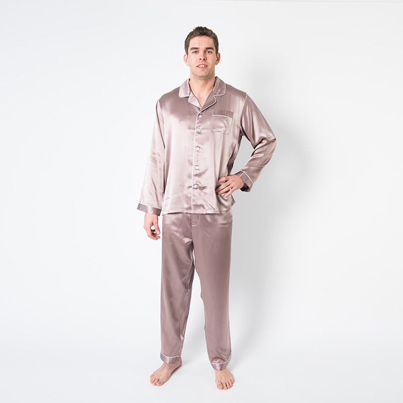 Men's Mulberry Silk Pajama Set Taupe - Silk Pajama - Forster's Finery Fine Silk Products