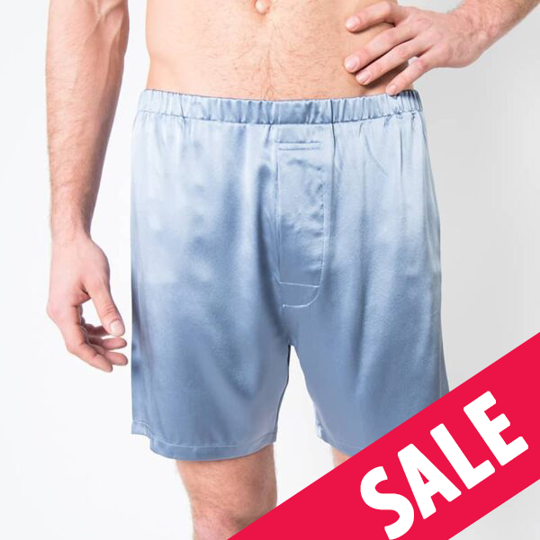Men's Twilight Blue Mulberry Silk Boxer Short with button fly - Silk Boxer Shorts - Forster's Finery Fine Silk Products