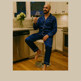 Men's Mulberry Silk Pajama Set Navy Blue