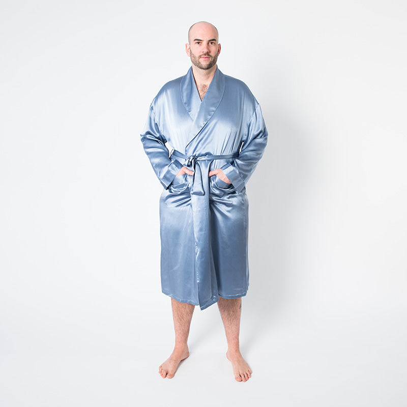 Men's Mulberry Silk Robe Twilight Blue - Silk Robes - Forster's Finery Fine Silk Products