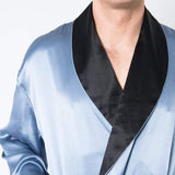 Men's Mulberry Silk Robe Twilight Blue with Black Collar - Silk Robes - Forster's Finery Fine Silk Products
