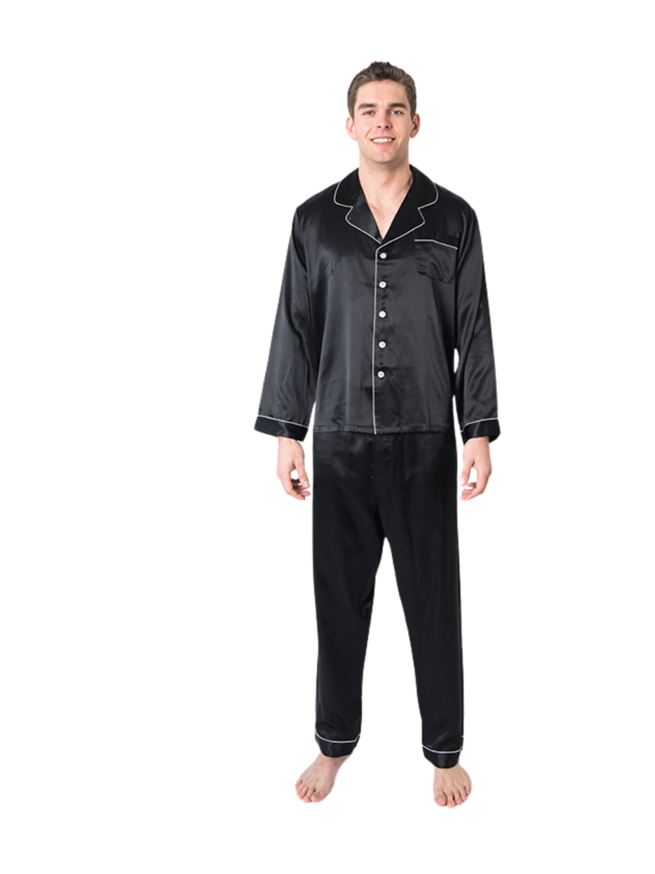 Men's Mulberry Silk Pajama Set Black - Silk Pajama - Forster's Finery Fine Silk Products