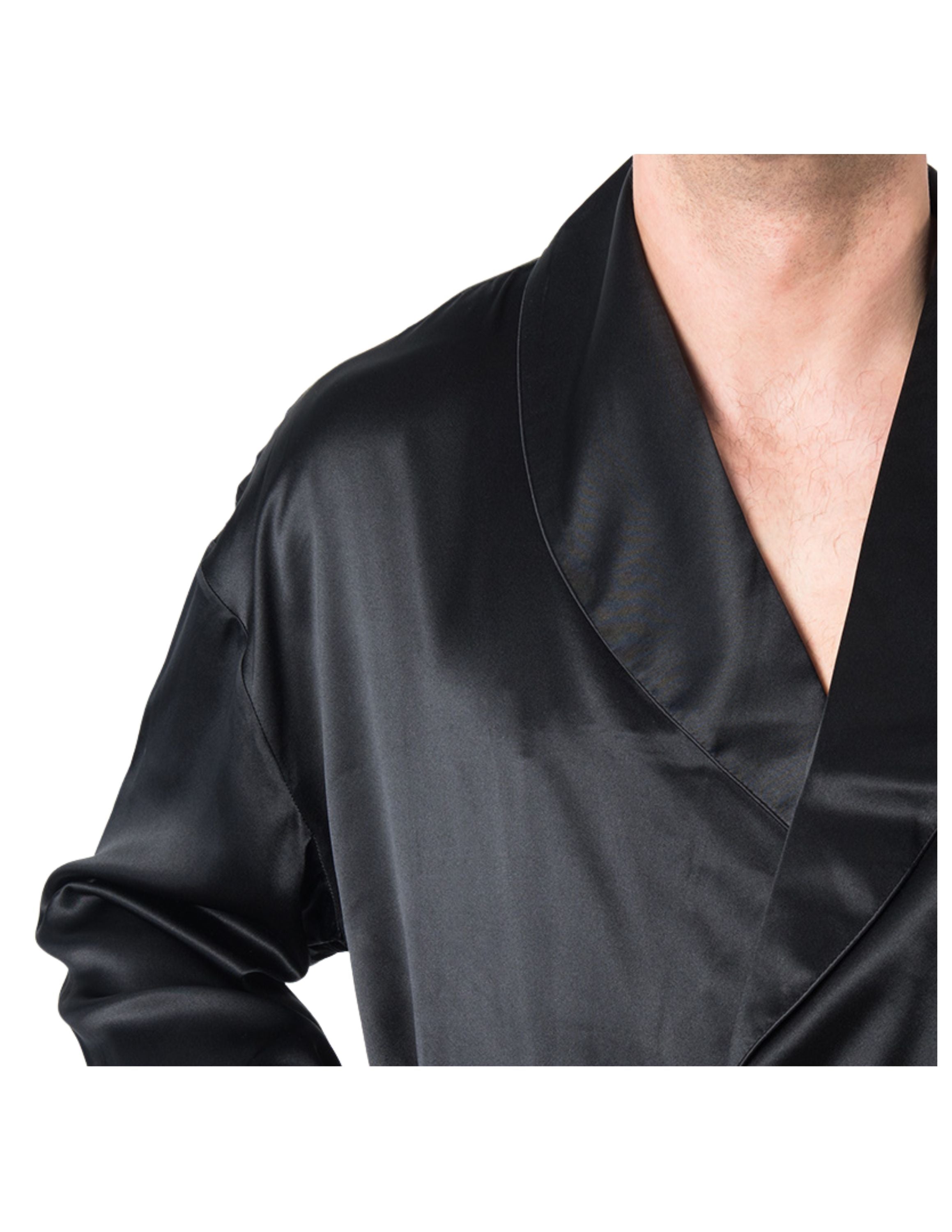 Men's Mulberry Silk Robe Black - Silk Robes - Forster's Finery Fine Silk Products