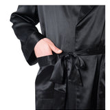 Men's Mulberry Silk Robe Black with Twilight Blue Collar - Silk Robes - Forster's Finery Fine Silk Products