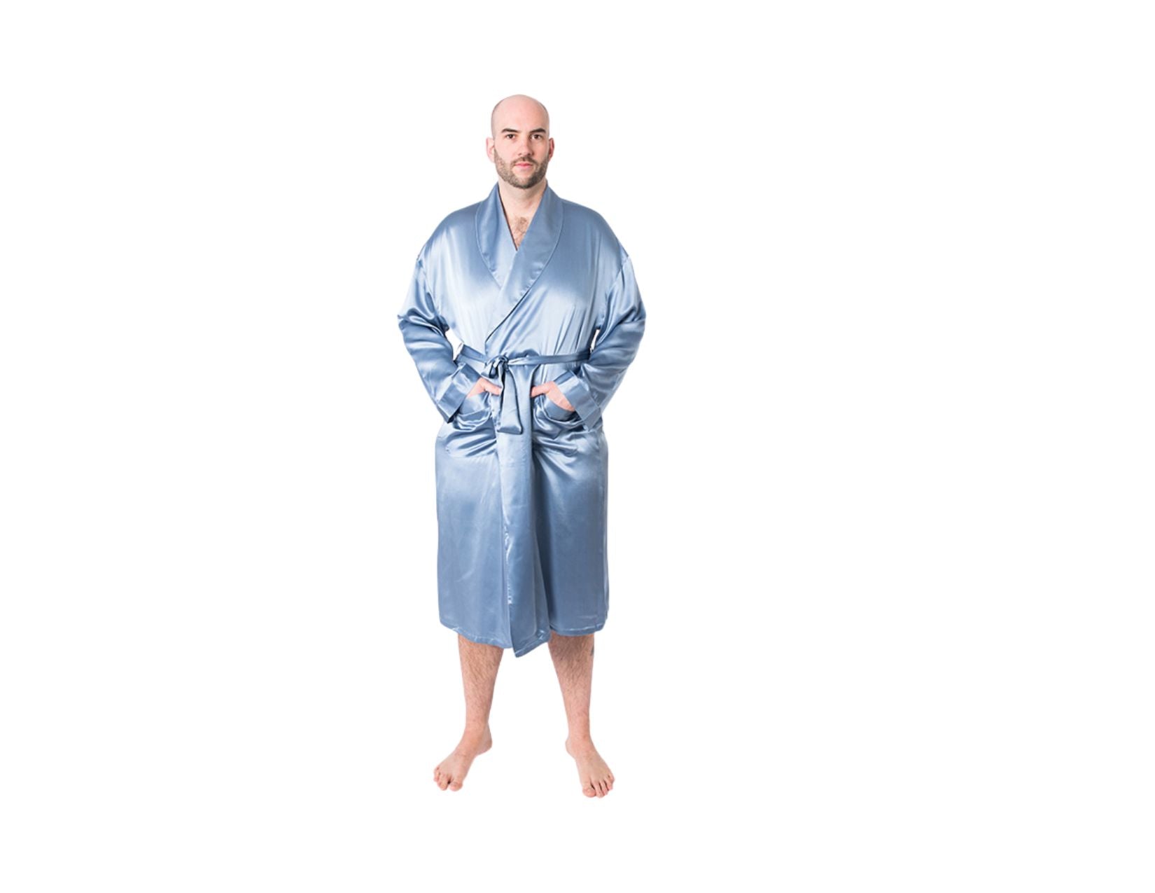 Men's Mulberry Silk Robe Twilight Blue - Silk Robes - Forster's Finery Fine Silk Products