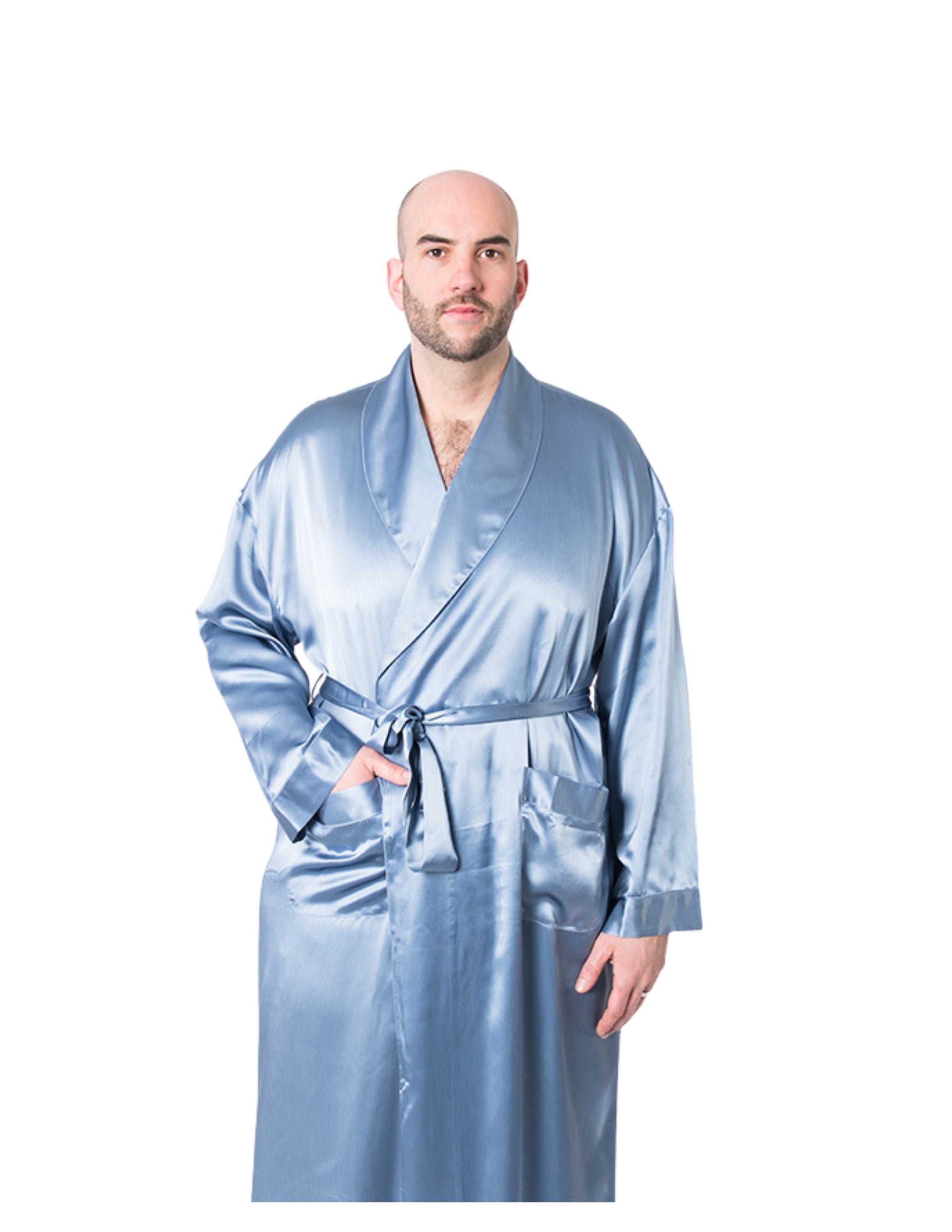 Men's Mulberry Silk Robe Twilight Blue - Silk Robes - Forster's Finery Fine Silk Products