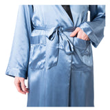 Men's Mulberry Silk Robe Twilight Blue with Black Collar - Silk Robes - Forster's Finery Fine Silk Products