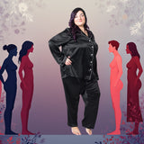 Women's Plus Size Mulberry Silk Pajama Set Black