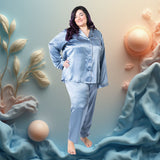 Women's Plus Size Mulberry Silk Pajama Set Twilight Blue