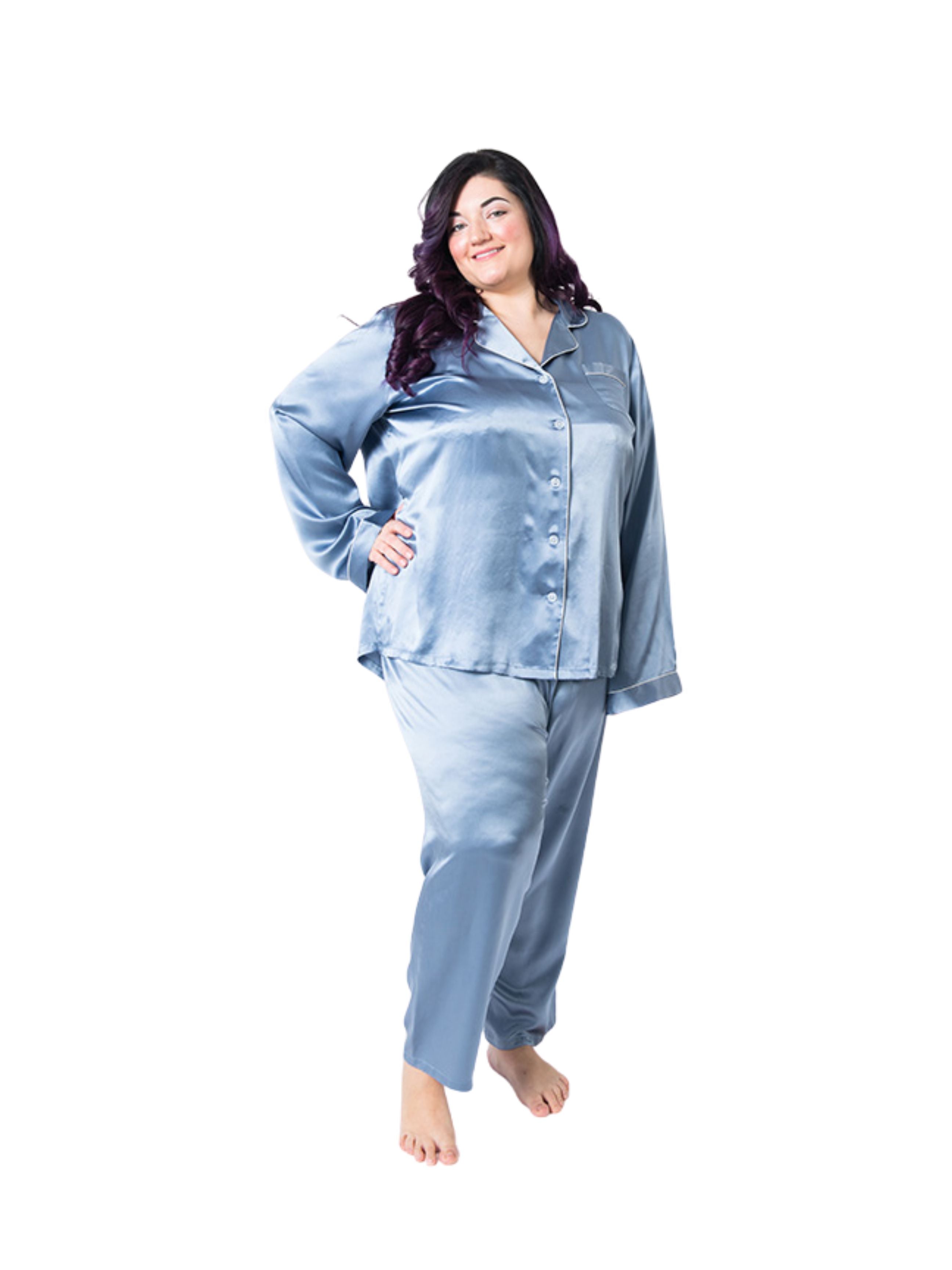 Women's Plus Size Mulberry Silk Pajama Set Twilight Blue - Silk Pajama - Forster's Finery Fine Silk Products