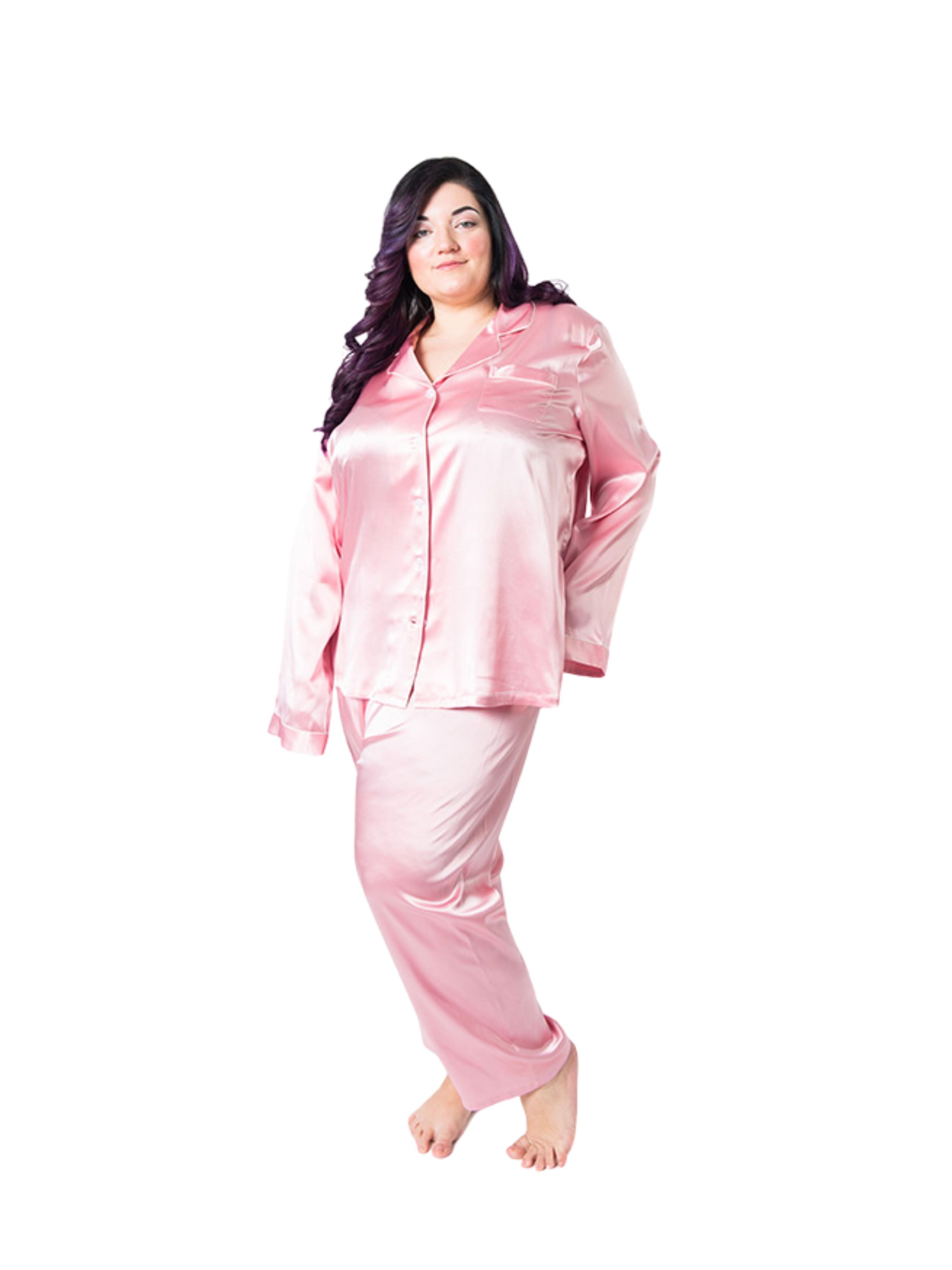 Women's Plus Size Mulberry Silk Pajama Set Pink - Silk Pajama - Forster's Finery Fine Silk Products
