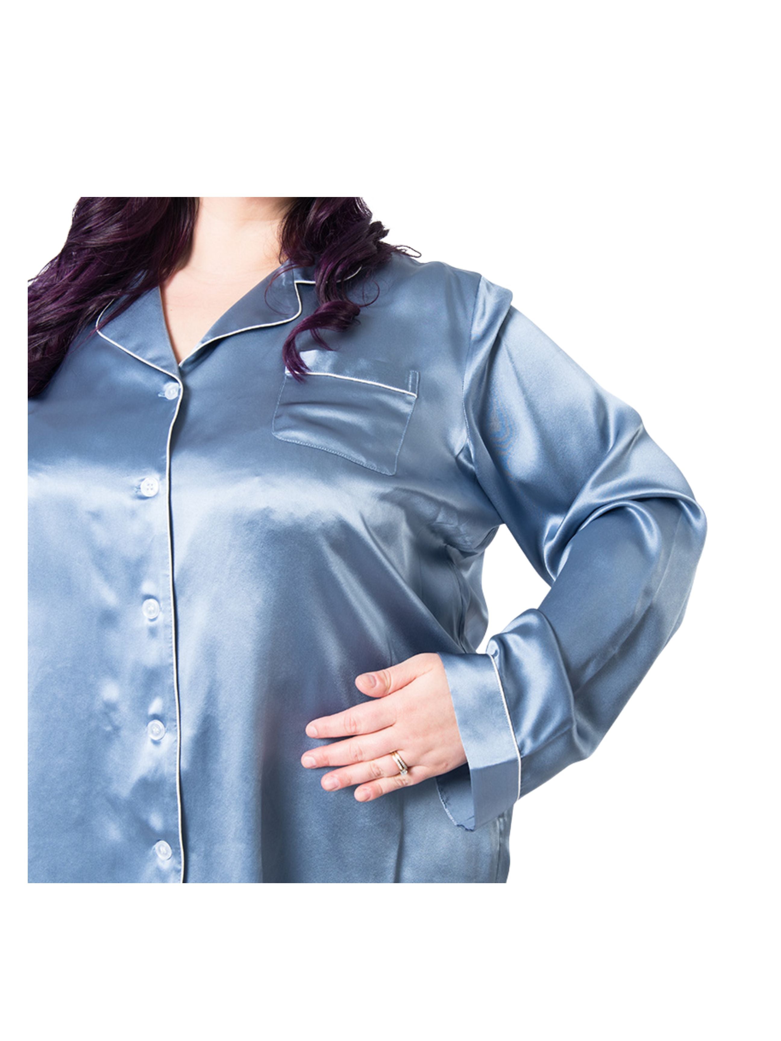 Women's Plus Size Mulberry Silk Pajama Set Twilight Blue - Silk Pajama - Forster's Finery Fine Silk Products