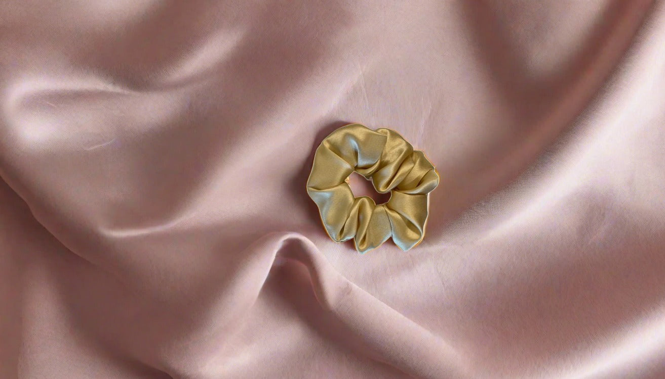  Gold Silk Hair Scrunchie - Gold Silk Hair Scrunchie -  -  - Luxurious Fine Silk by Forsters Finery