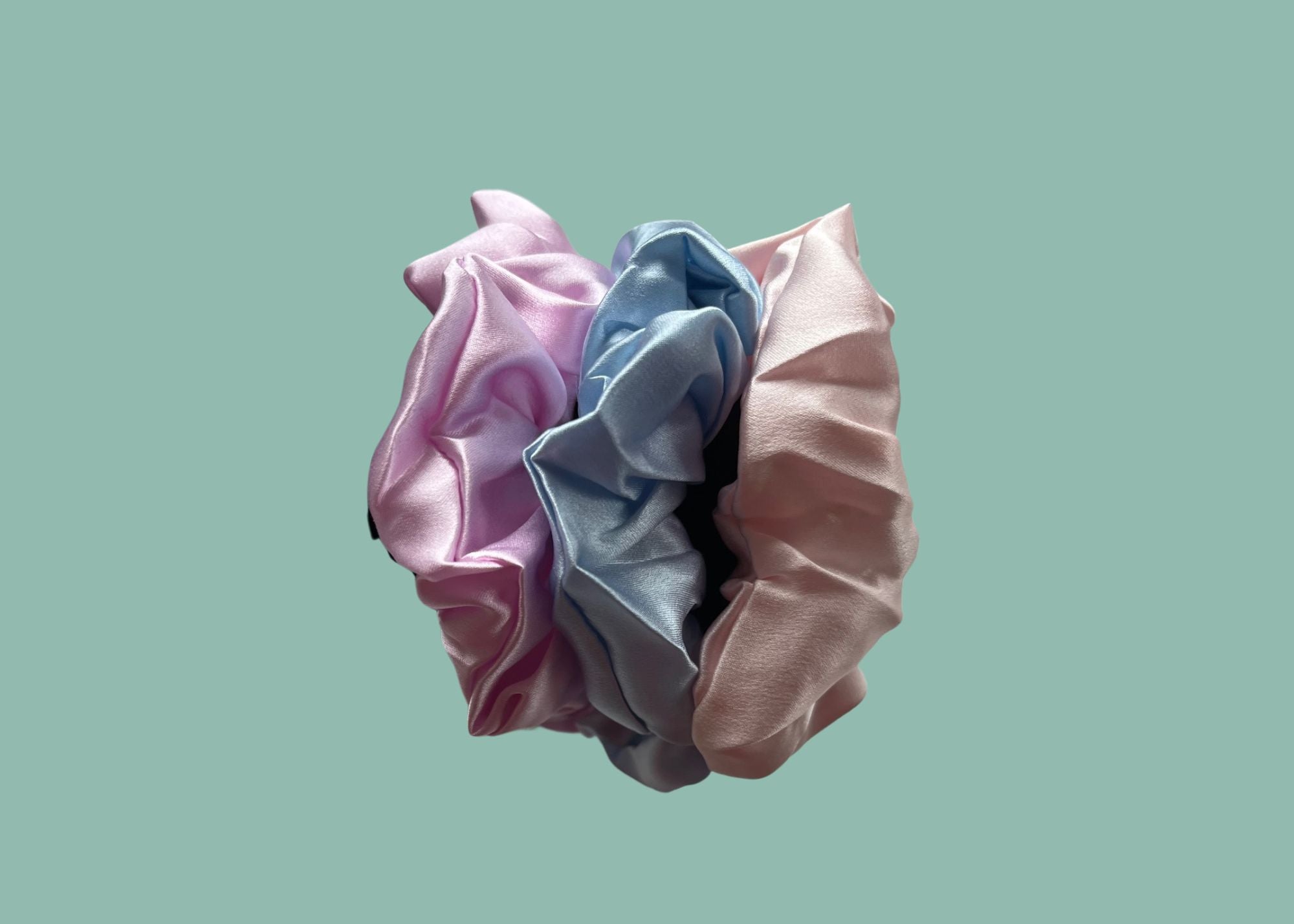 3 pack Scrunchy Bundle Lt Blue, Pink, Lilac. 3.5-4 cm - Silk Scrunchy - Forster's Finery Fine Silk Products
