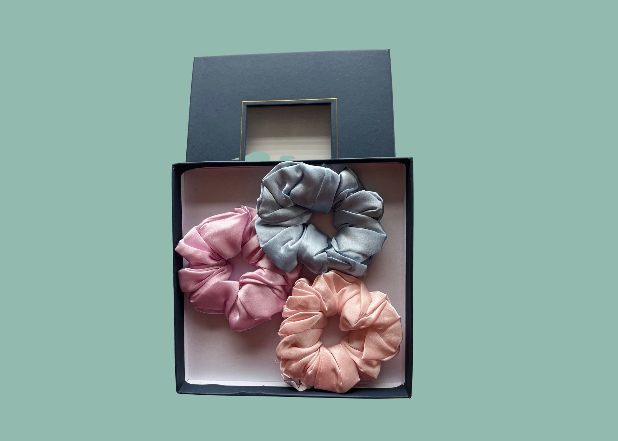 3 pack Scrunchy Bundle Lt Blue, Pink, Lilac. 3.5-4 cm - Silk Scrunchy - Forster's Finery Fine Silk Products