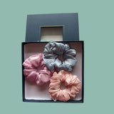 3 pack Scrunchy Bundle Lt Blue, Pink, Lilac. 3.5-4 cm - Silk Scrunchy - Forster's Finery Fine Silk Products