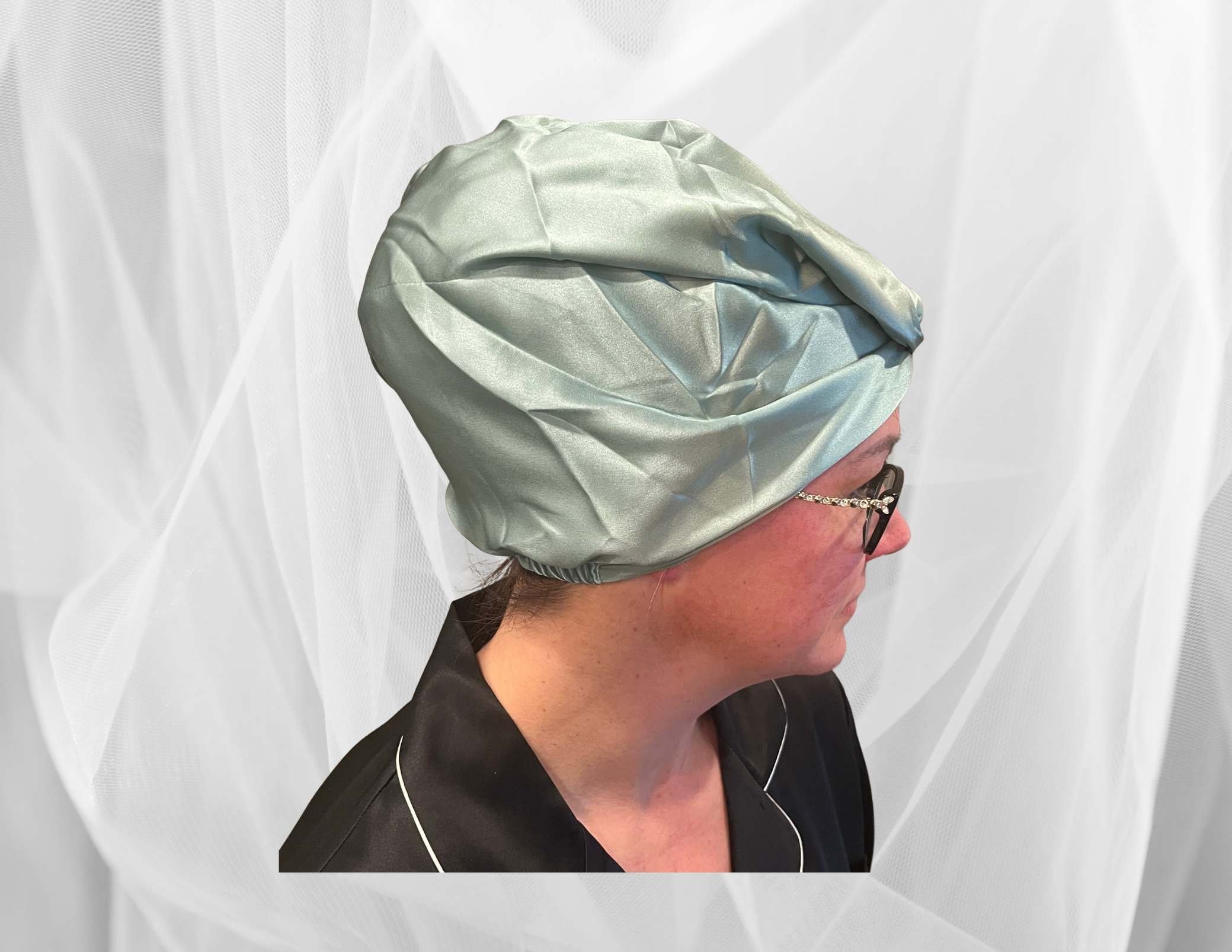 Sage Double Silk Bonnet - Silk Night Cap - Forster's Finery Fine Silk Products