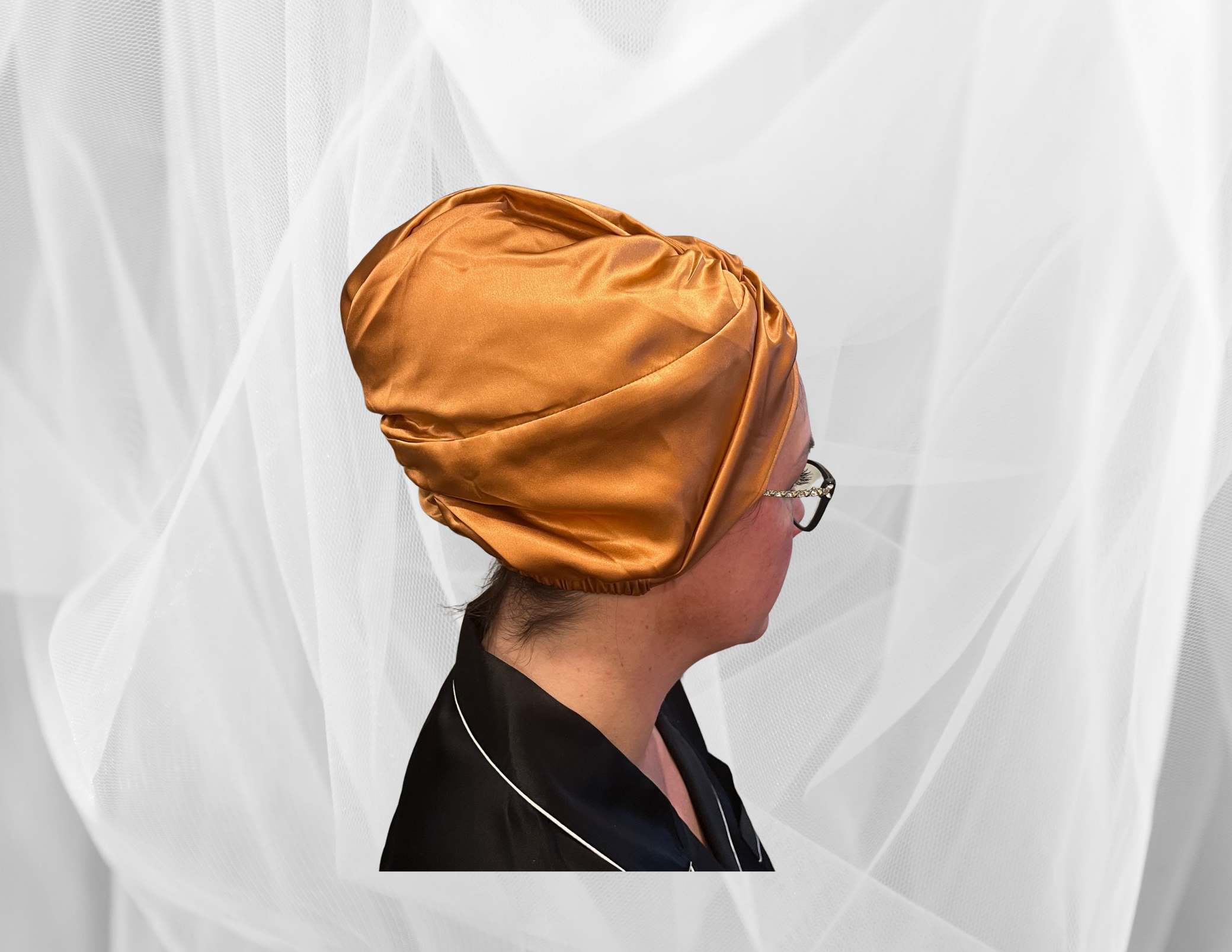 Copper Double Silk Bonnet -  Silk Night Cap - Forster's Finery Fine Silk Products